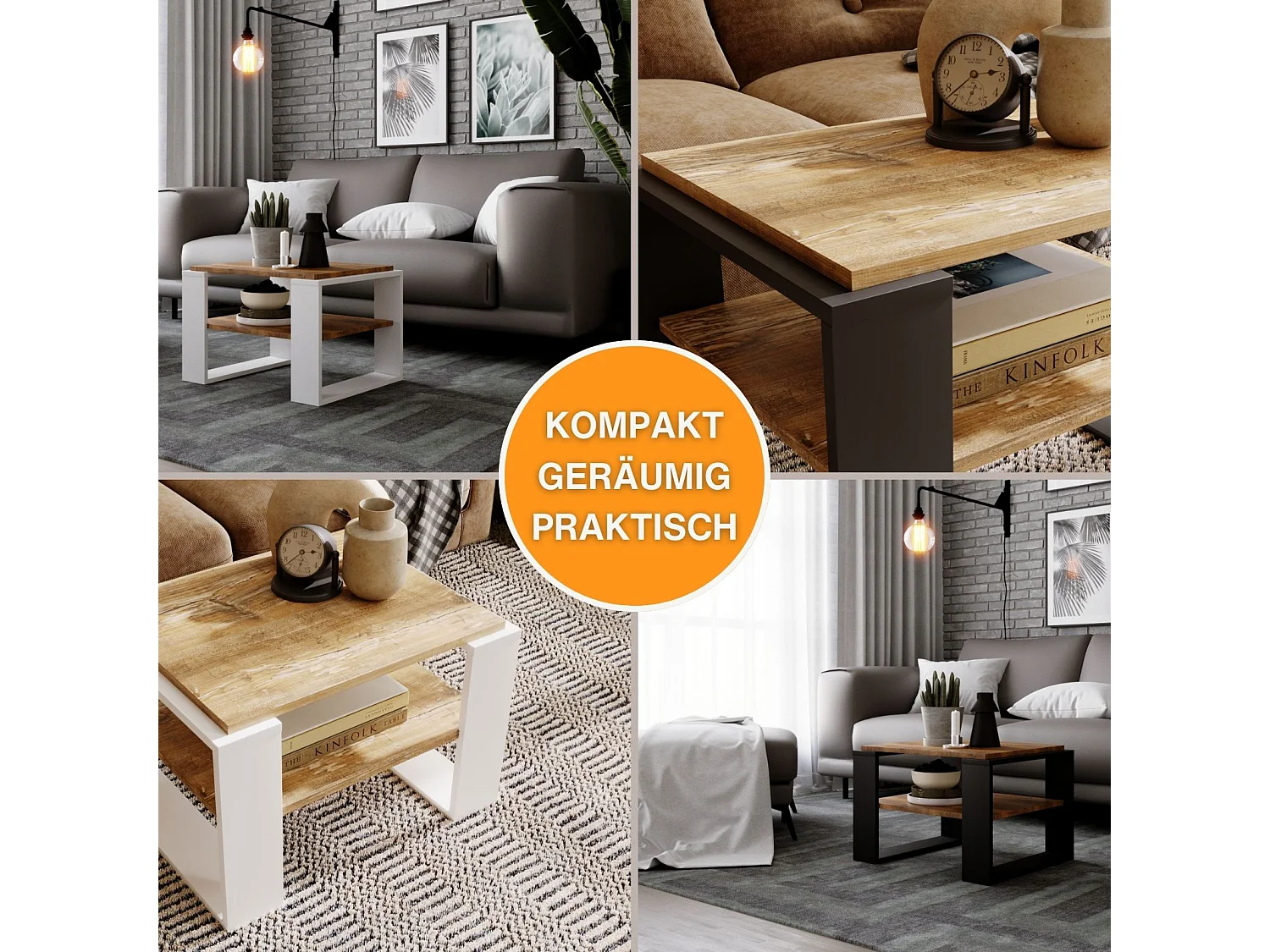 CraftPAK moderner & stabiler Couchtisch für Wohnzimmer aus Holzwerkstoff 44x54x63cm