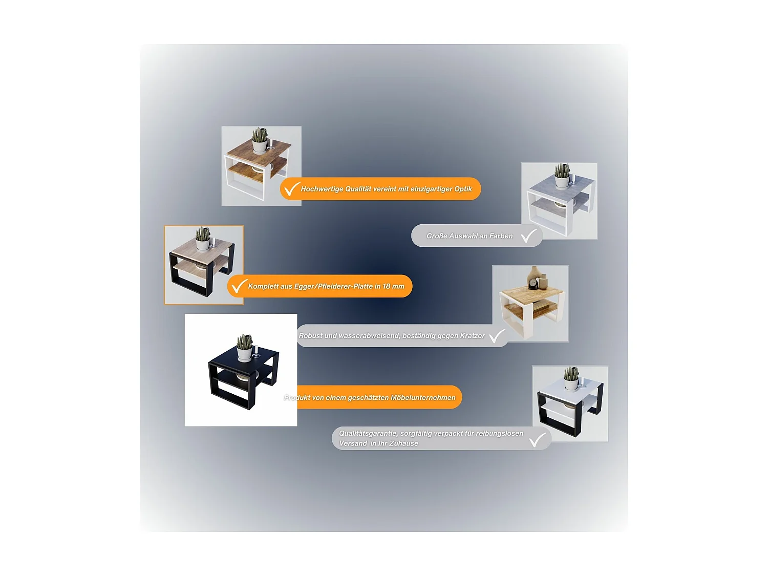 CraftPAK moderner & stabiler Couchtisch für Wohnzimmer aus Holzwerkstoff 44x54x63cm