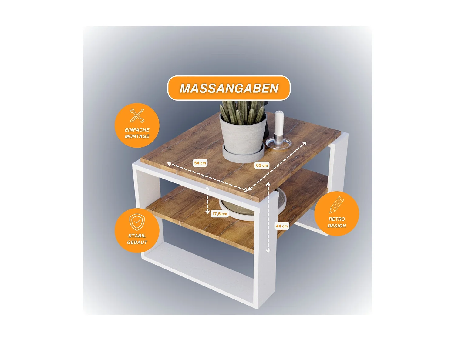 CraftPAK moderner & stabiler Couchtisch für Wohnzimmer aus Holzwerkstoff 44x54x63cm