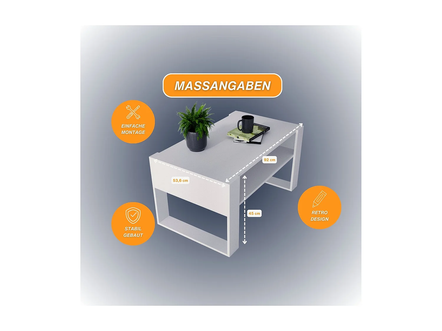 CraftPAK moderner & stabiler  Couchtisch für Wohnzimmer aus Holzwerkstoff 45x53,6x92cm