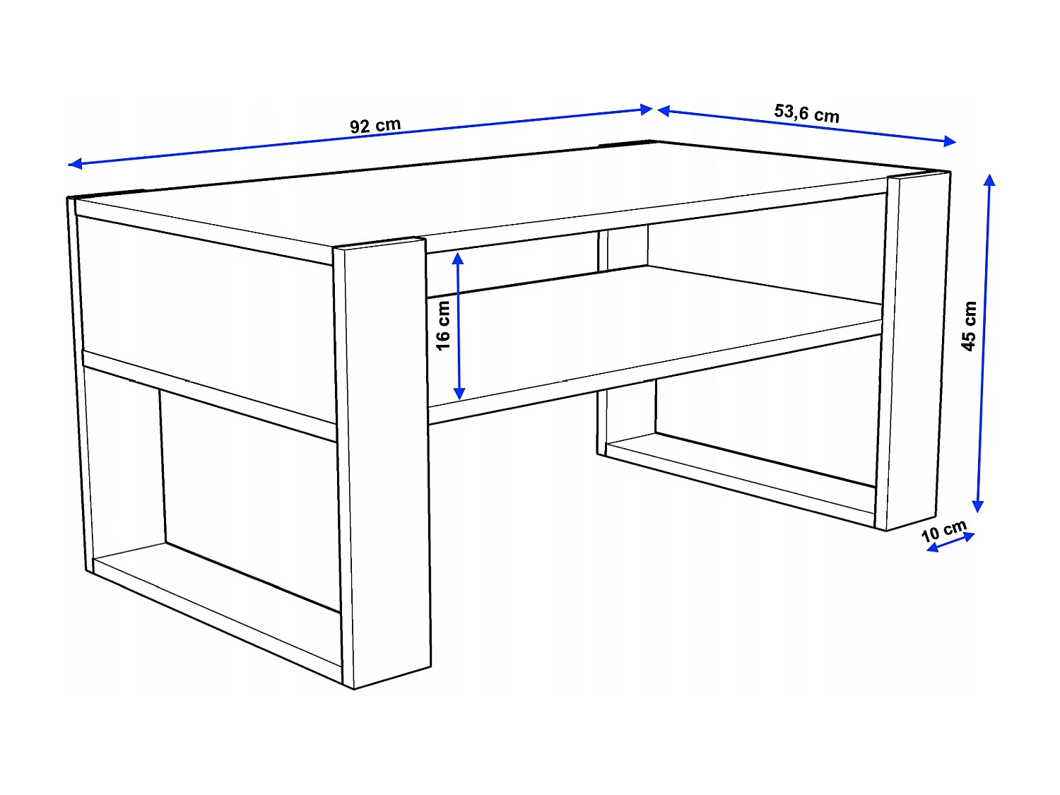 CraftPAK moderner & stabiler  Couchtisch für Wohnzimmer aus Holzwerkstoff 45x53,6x92cm