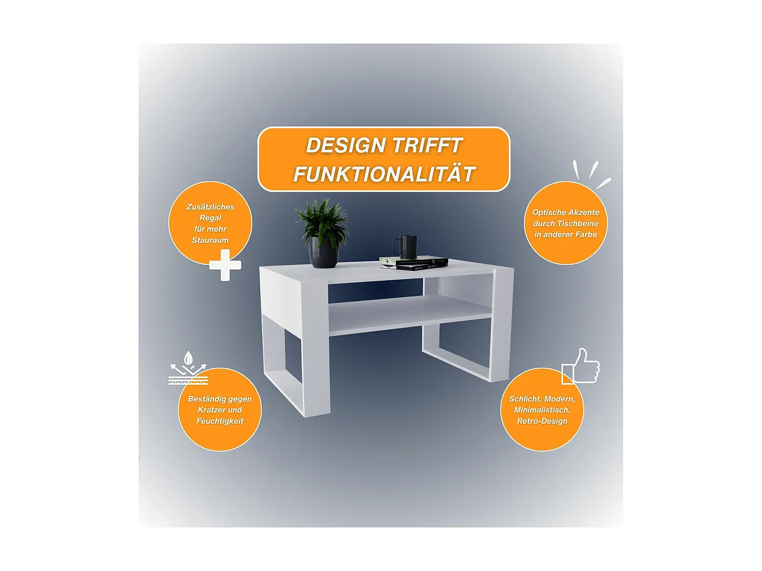 CraftPAK moderner & stabiler  Couchtisch für Wohnzimmer aus Holzwerkstoff 45x53,6x92cm