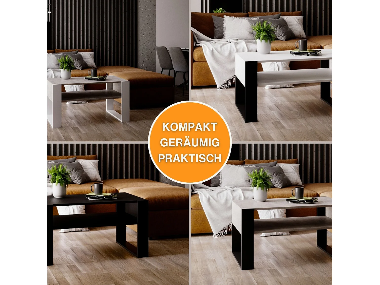 CraftPAK moderner & stabiler  Couchtisch für Wohnzimmer aus Holzwerkstoff 45x53,6x92cm