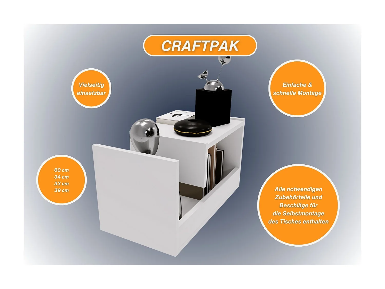 CraftPAK Wohnzimmer Tisch für Couch TRIO | 3 mögliche Aufstellmöglichkeiten