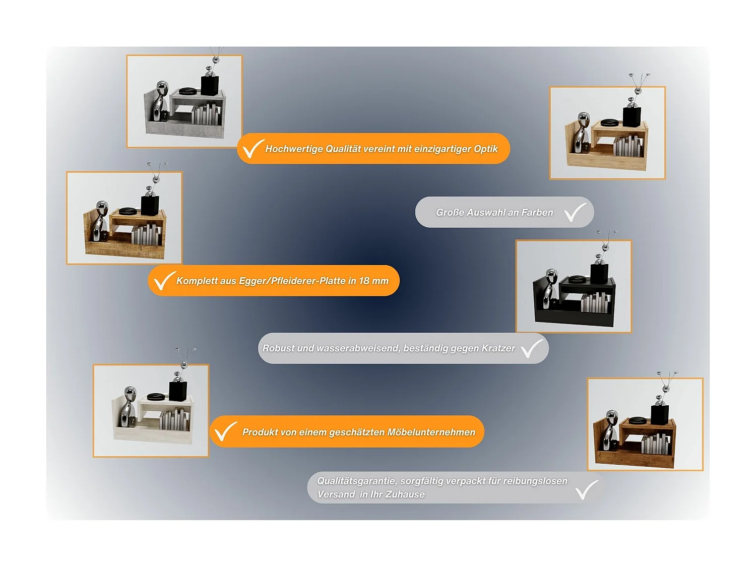 CraftPAK Wohnzimmer Tisch für Couch TRIO | 3 mögliche Aufstellmöglichkeiten