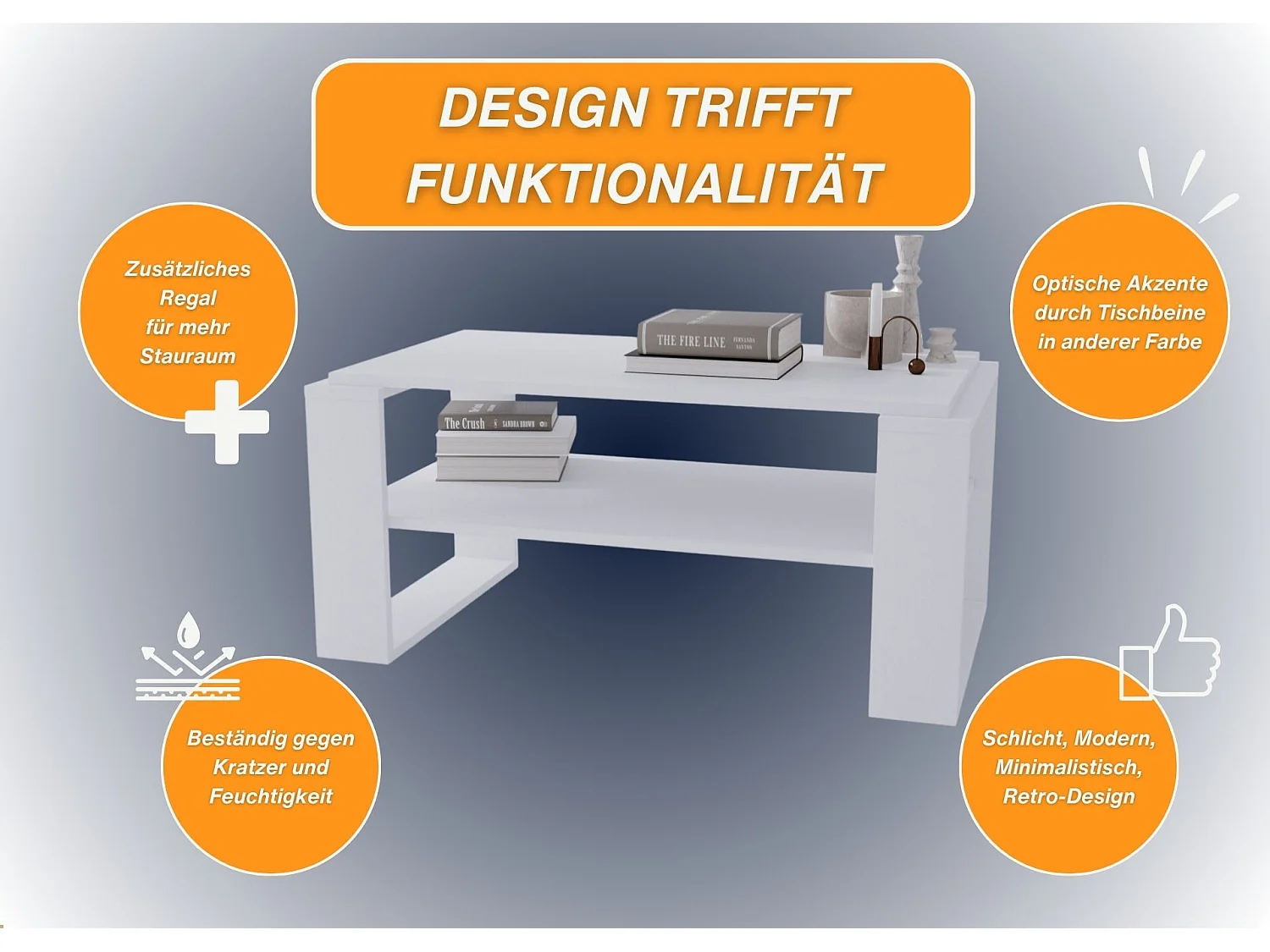 CraftPAK moderner & stabiler Couchtisch für Wohnzimmer aus Holzwerkstoff 42x54x96cm