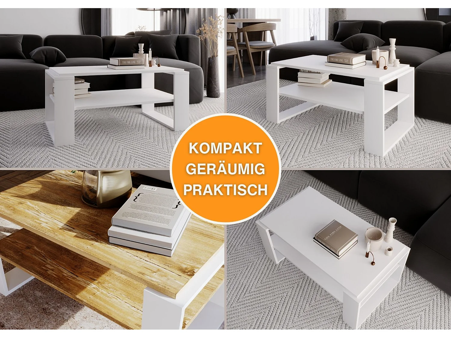 CraftPAK moderner & stabiler Couchtisch für Wohnzimmer aus Holzwerkstoff 42x54x96cm