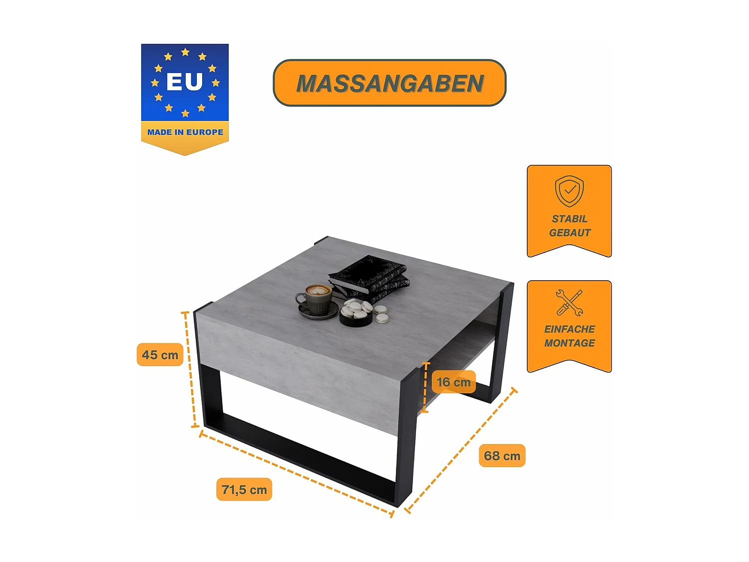 CraftPAK moderner & stabiler Couchtisch für Wohnzimmer aus Holzwerkstoff 45/71.5/68cm