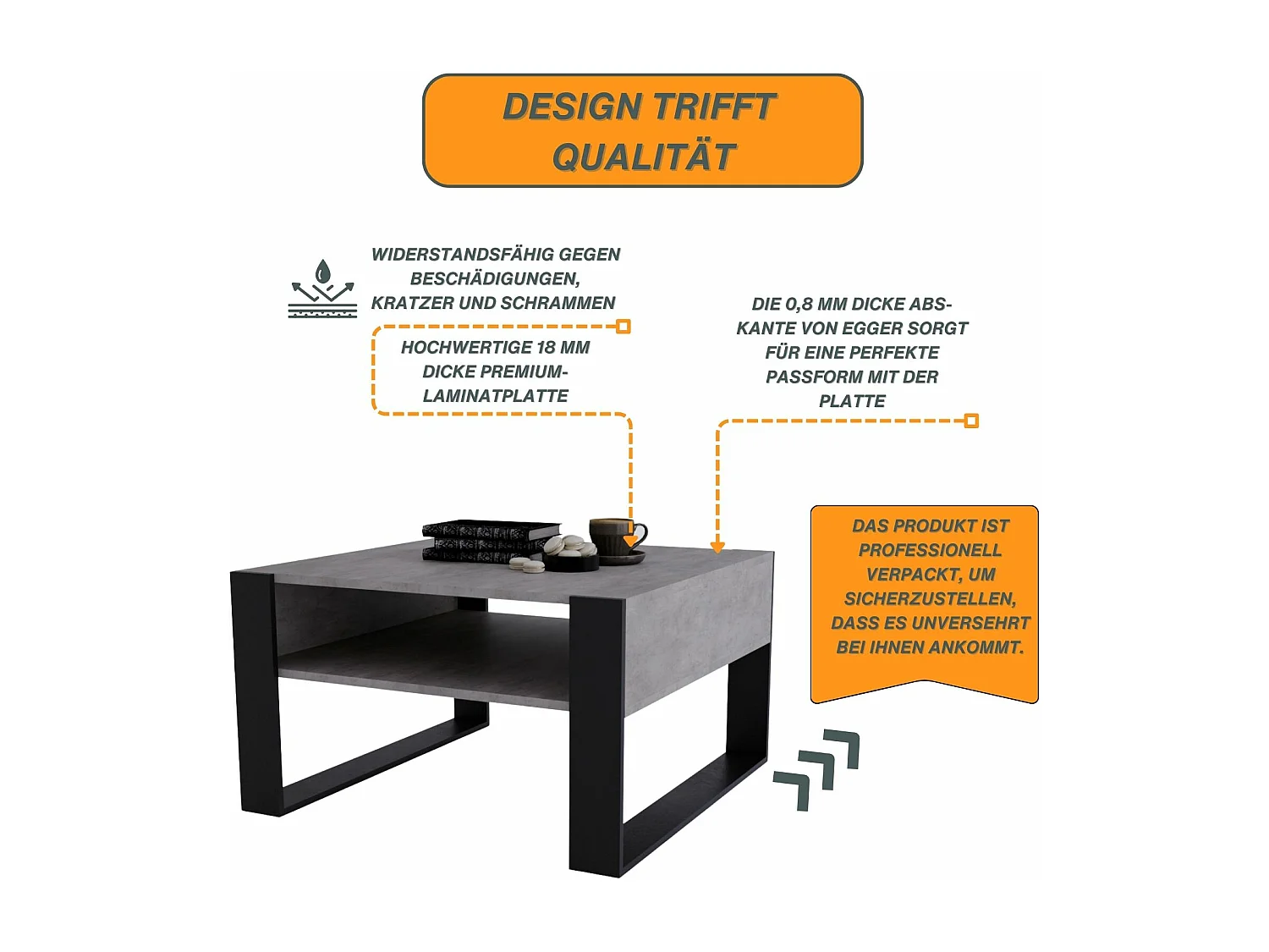CraftPAK moderner & stabiler Couchtisch für Wohnzimmer aus Holzwerkstoff 45/71.5/68cm
