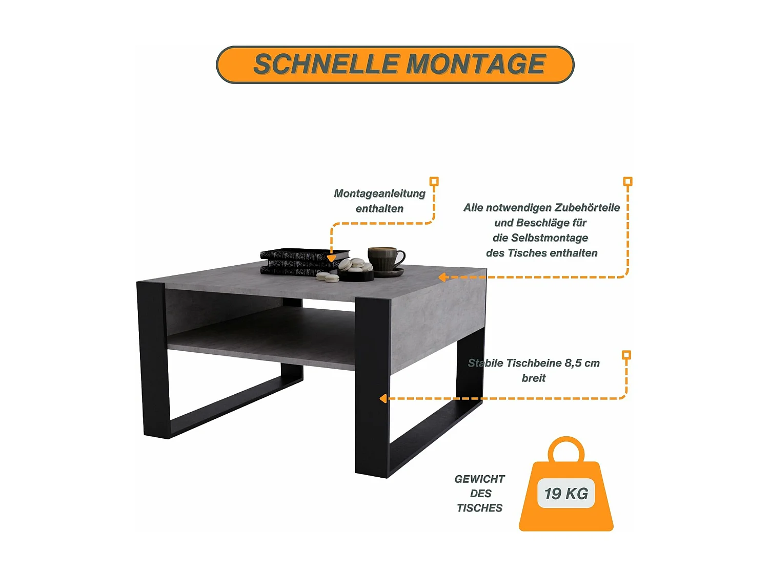 CraftPAK moderner & stabiler Couchtisch für Wohnzimmer aus Holzwerkstoff 45/71.5/68cm