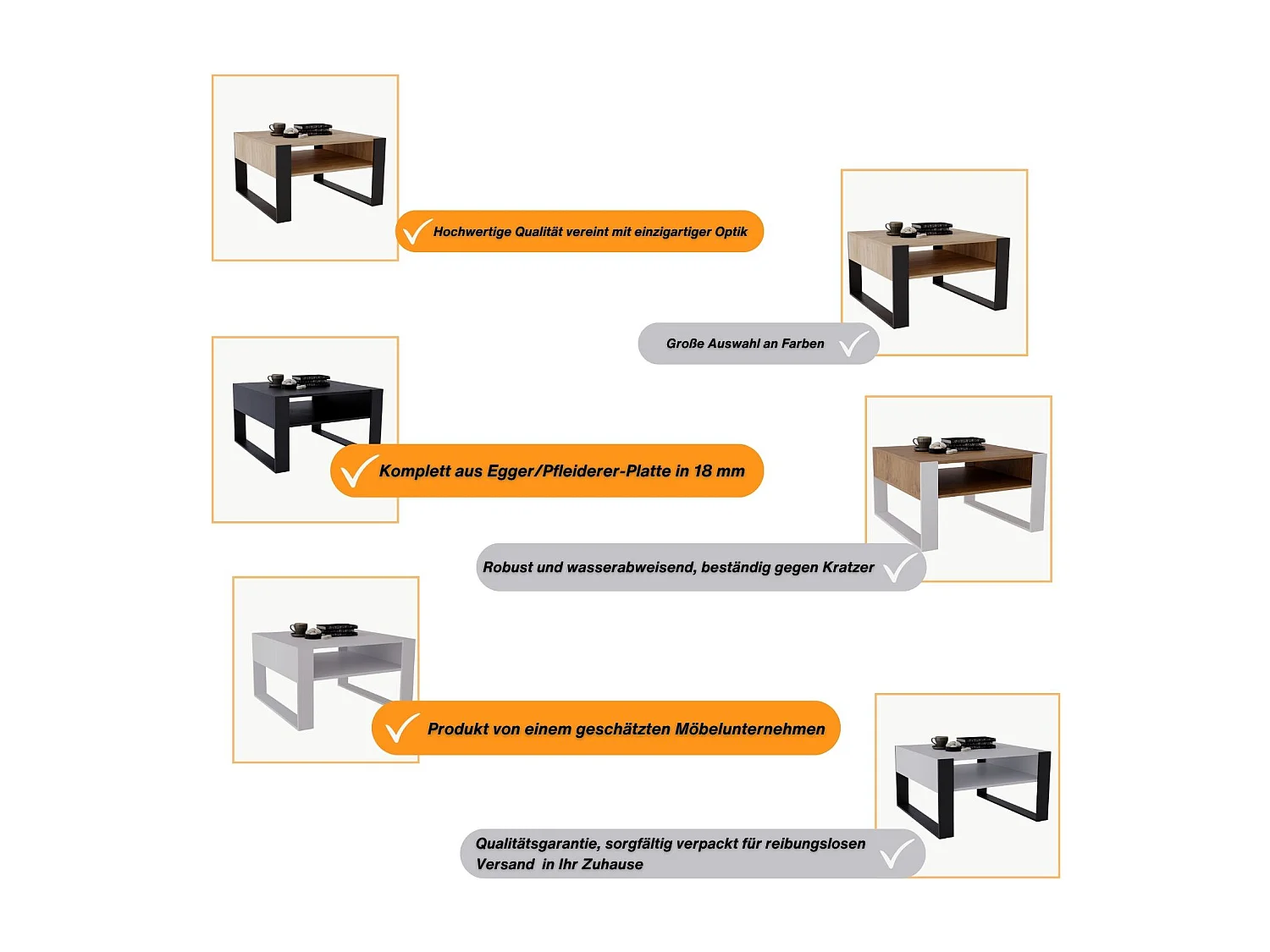 CraftPAK moderner & stabiler Couchtisch für Wohnzimmer aus Holzwerkstoff 45/71.5/68cm