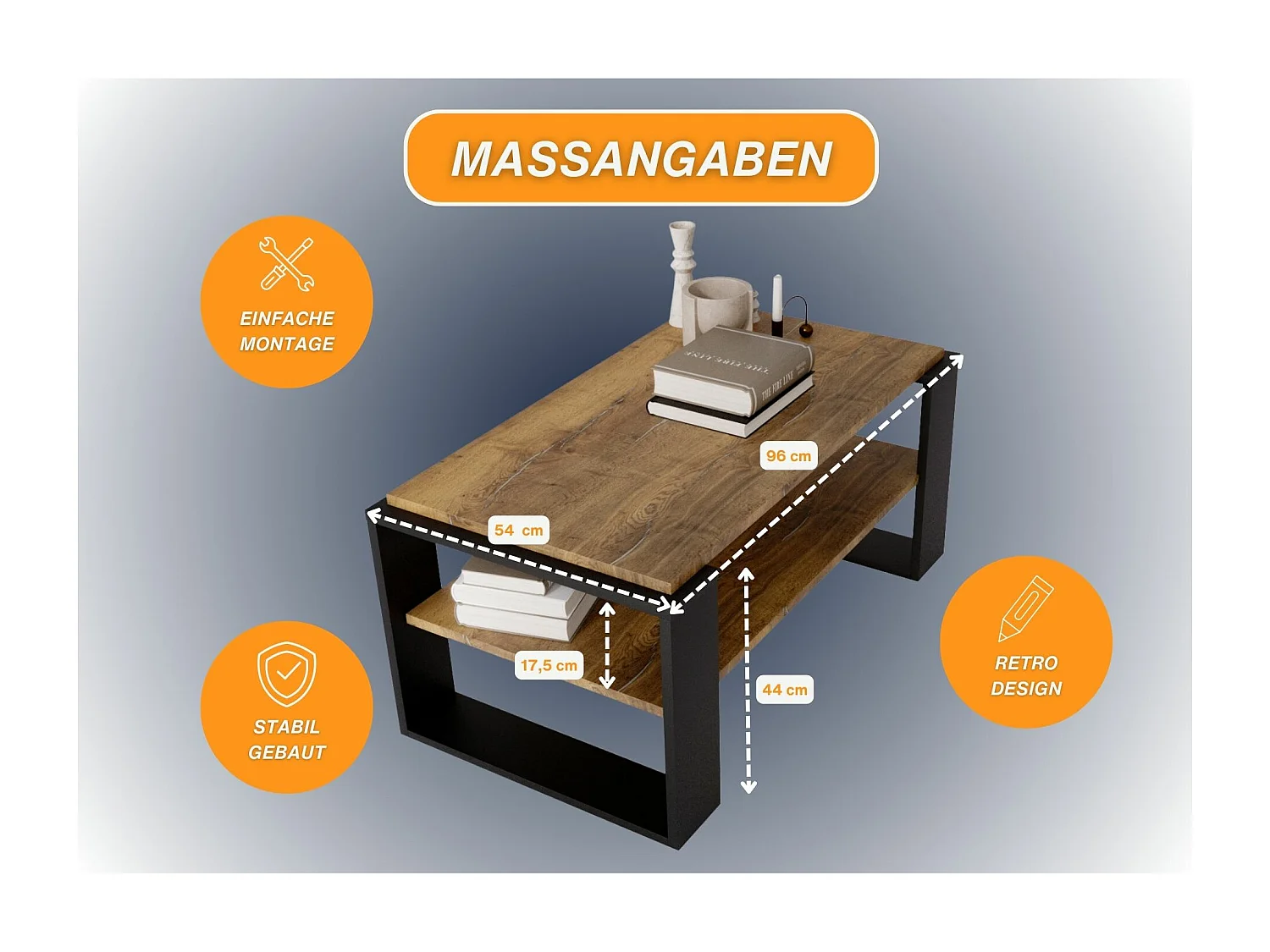 CraftPAK moderner & stabiler Couchtisch für Wohnzimmer aus Holzwerkstoff 42x54x96cm
