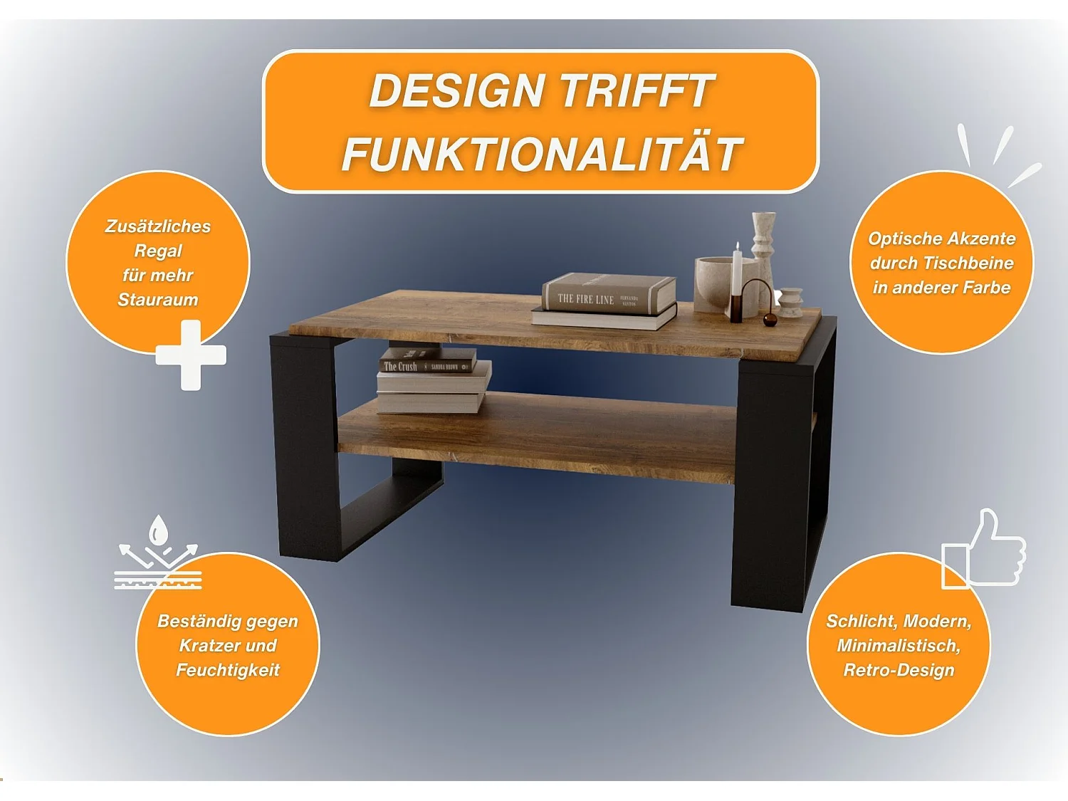 CraftPAK moderner & stabiler Couchtisch für Wohnzimmer aus Holzwerkstoff 42x54x96cm
