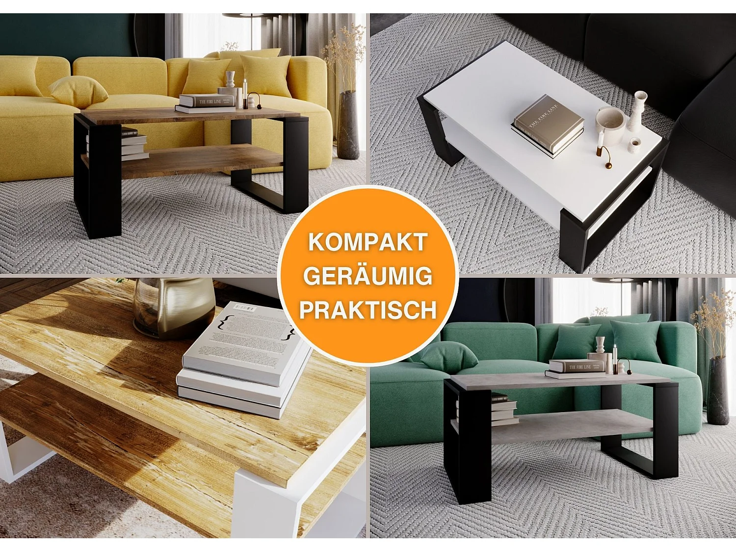 CraftPAK moderner & stabiler Couchtisch für Wohnzimmer aus Holzwerkstoff 42x54x96cm