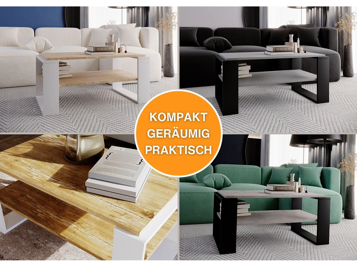 CraftPAK moderner & stabiler Couchtisch für Wohnzimmer aus Holzwerkstoff 42x54x96cm