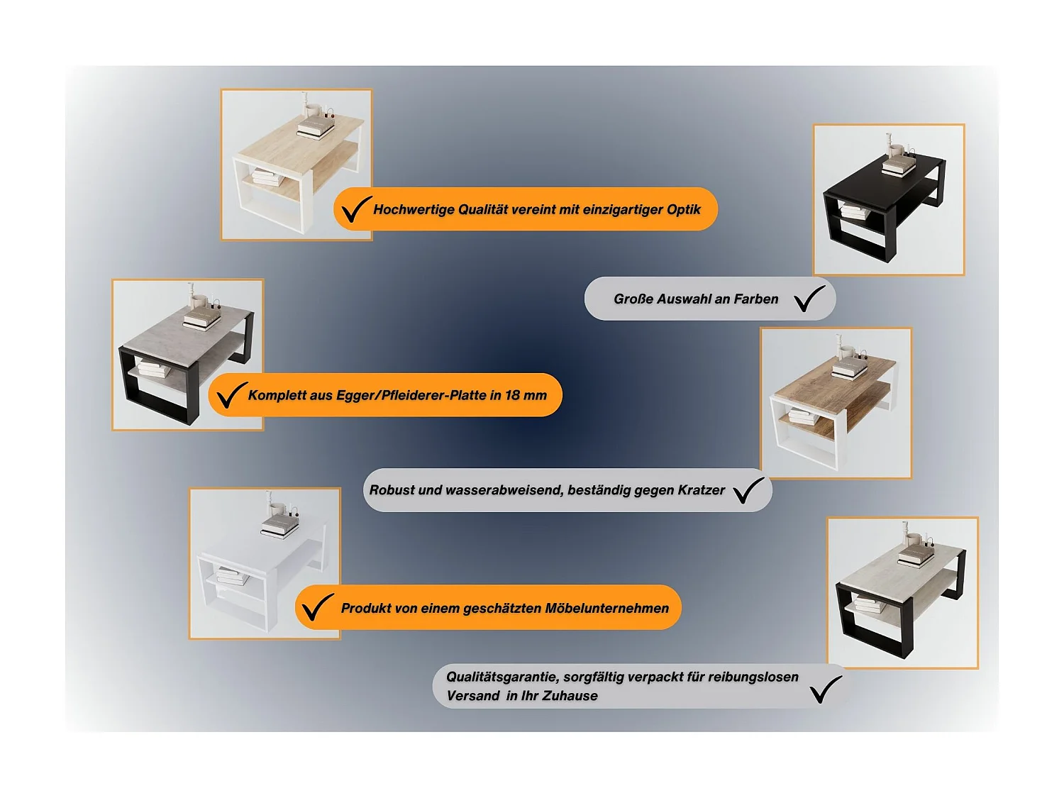 CraftPAK moderner & stabiler Couchtisch für Wohnzimmer aus Holzwerkstoff 42x54x96cm