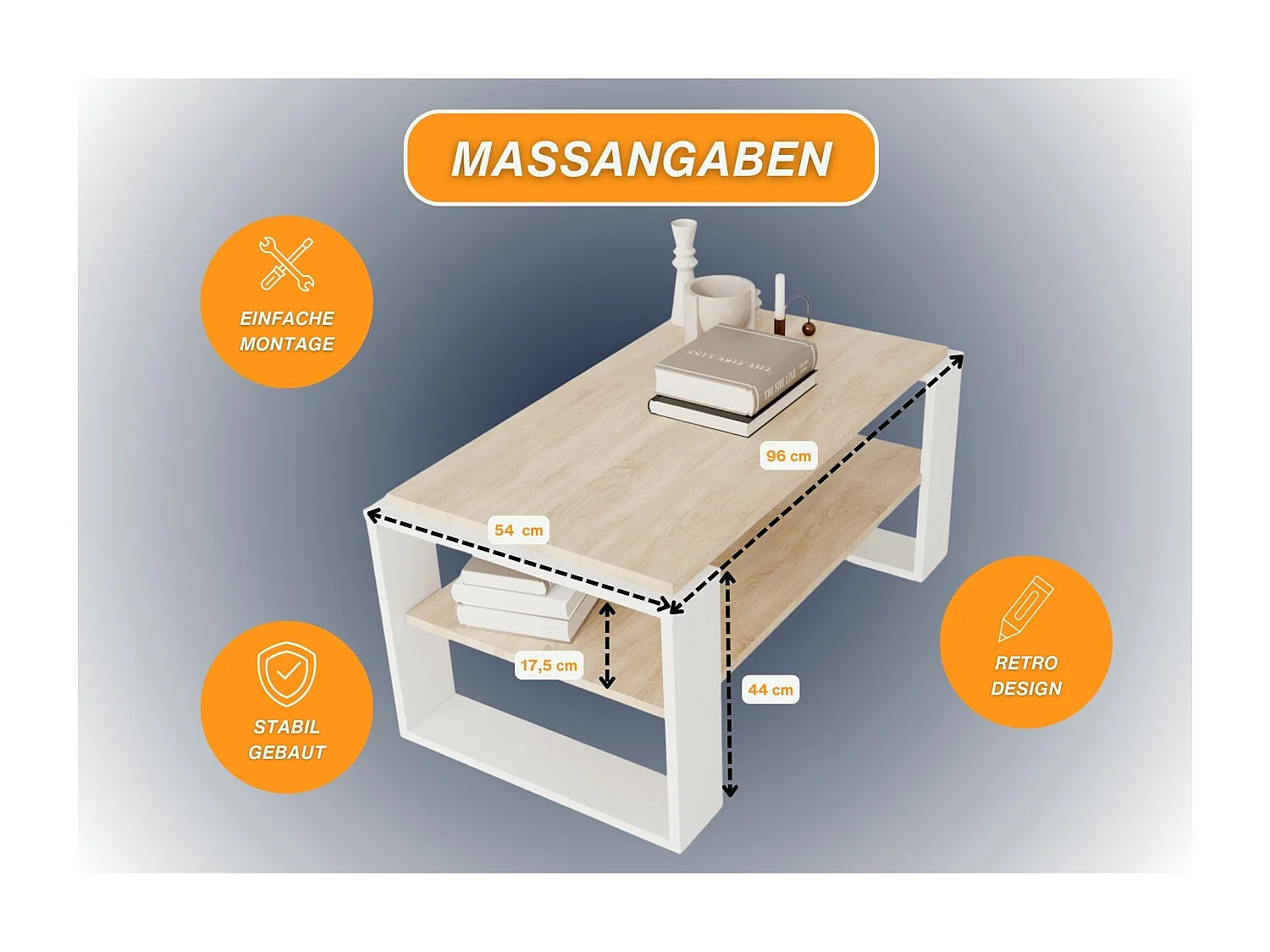 CraftPAK moderner & stabiler Couchtisch für Wohnzimmer aus Holzwerkstoff 42x54x96cm