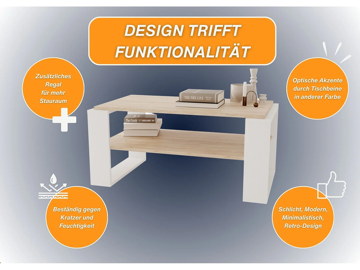 CraftPAK moderner & stabiler Couchtisch für Wohnzimmer aus Holzwerkstoff 42x54x96cm