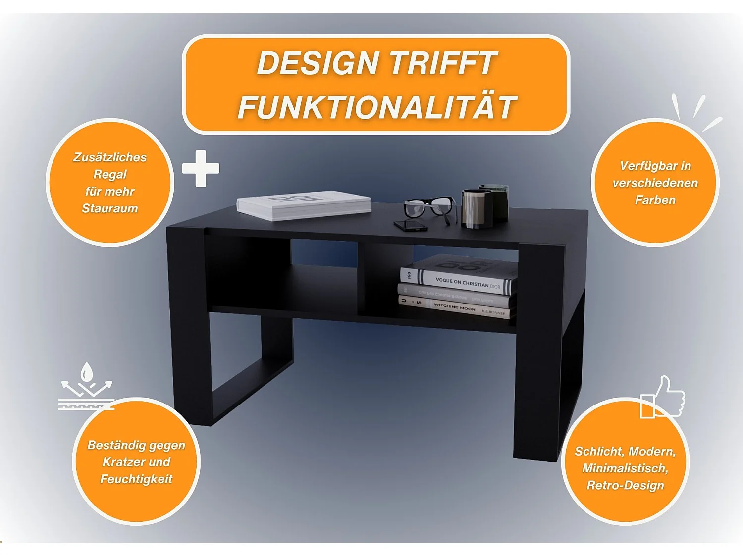 CraftPAK moderner & stabiler Couchtisch für Wohnzimmer aus Holzwerkstoff 45x53,6x92cm