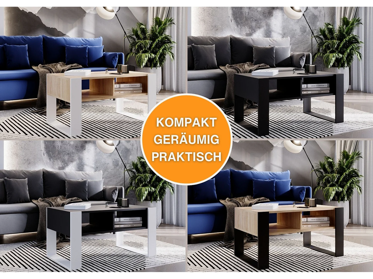 CraftPAK moderner & stabiler Couchtisch für Wohnzimmer aus Holzwerkstoff 45x53,6x92cm