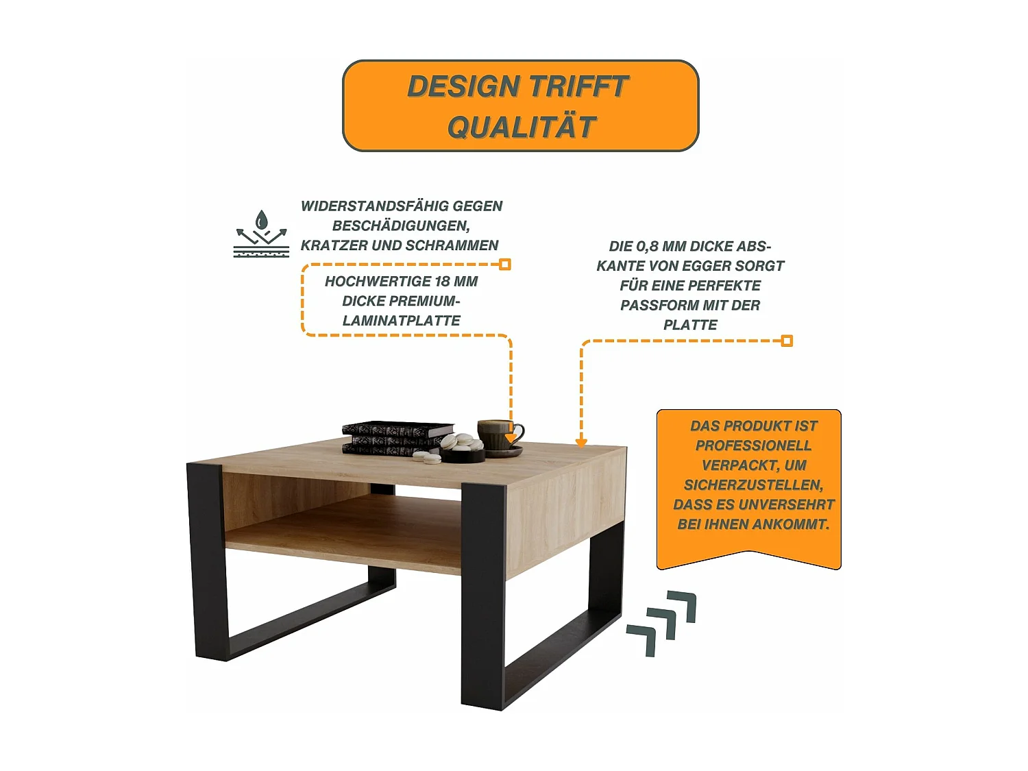 CraftPAK moderner & stabiler Couchtisch für Wohnzimmer aus Holzwerkstoff 45/71.5/68cm