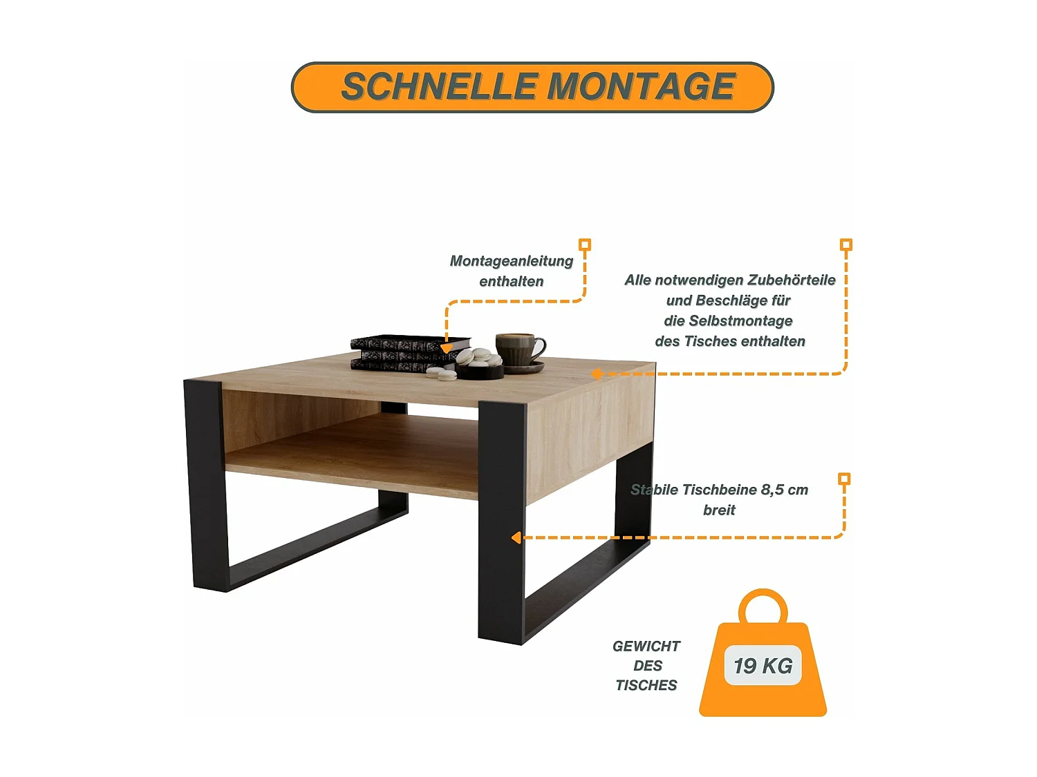 CraftPAK moderner & stabiler Couchtisch für Wohnzimmer aus Holzwerkstoff 45/71.5/68cm