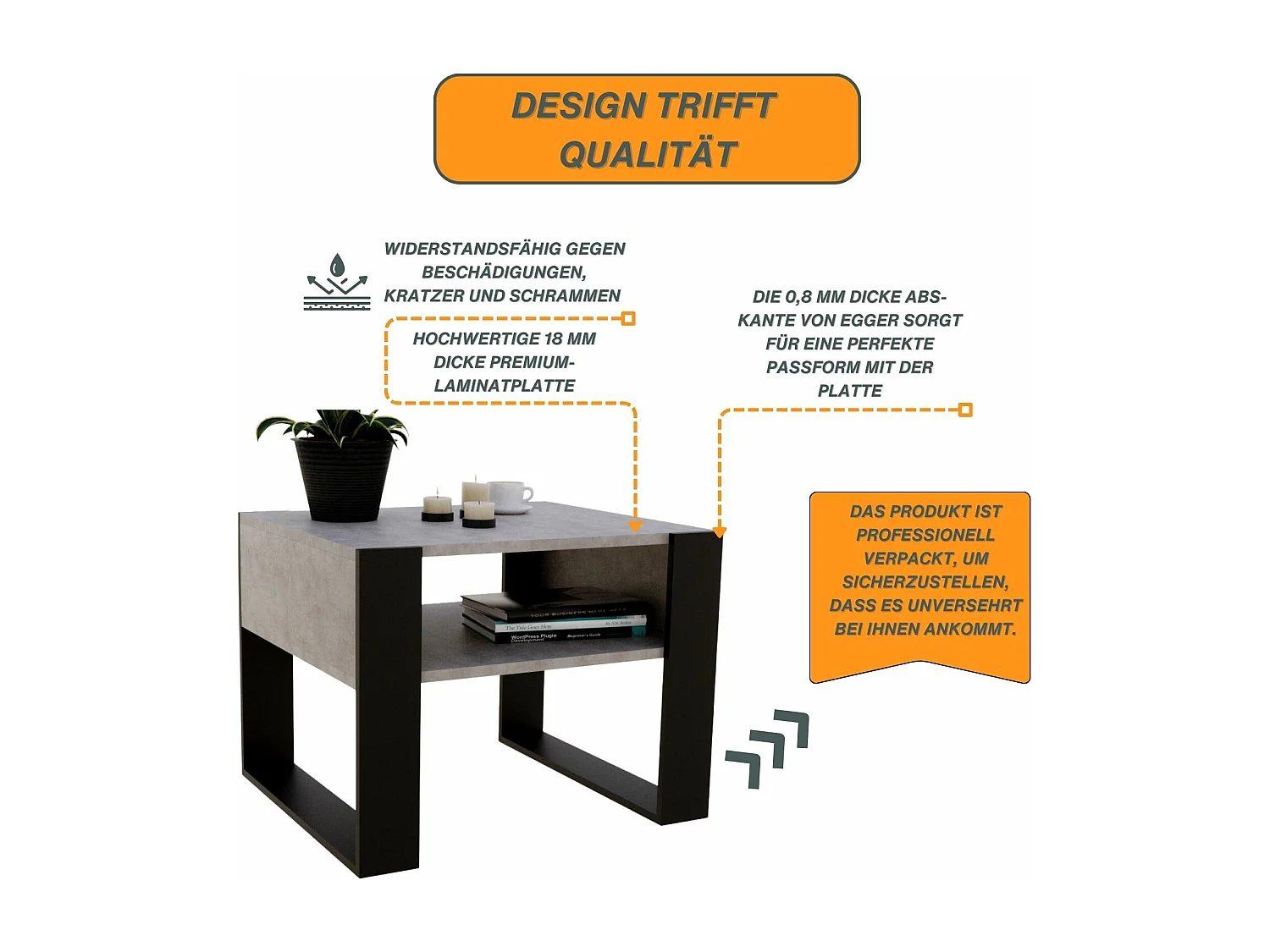 CraftPAK moderner & stabiler Couchtisch für Wohnzimmer aus Holzwerkstoff 45x53,6x65cm