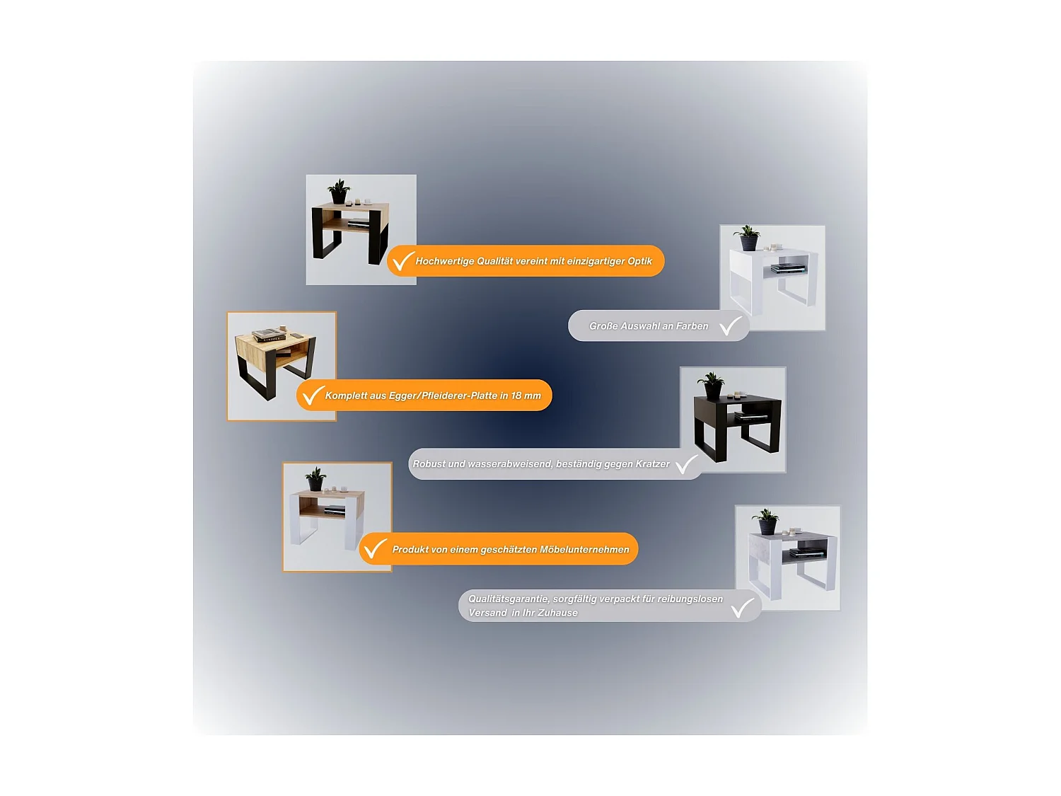 CraftPAK moderner & stabiler Couchtisch für Wohnzimmer aus Holzwerkstoff 45x53,6x65cm