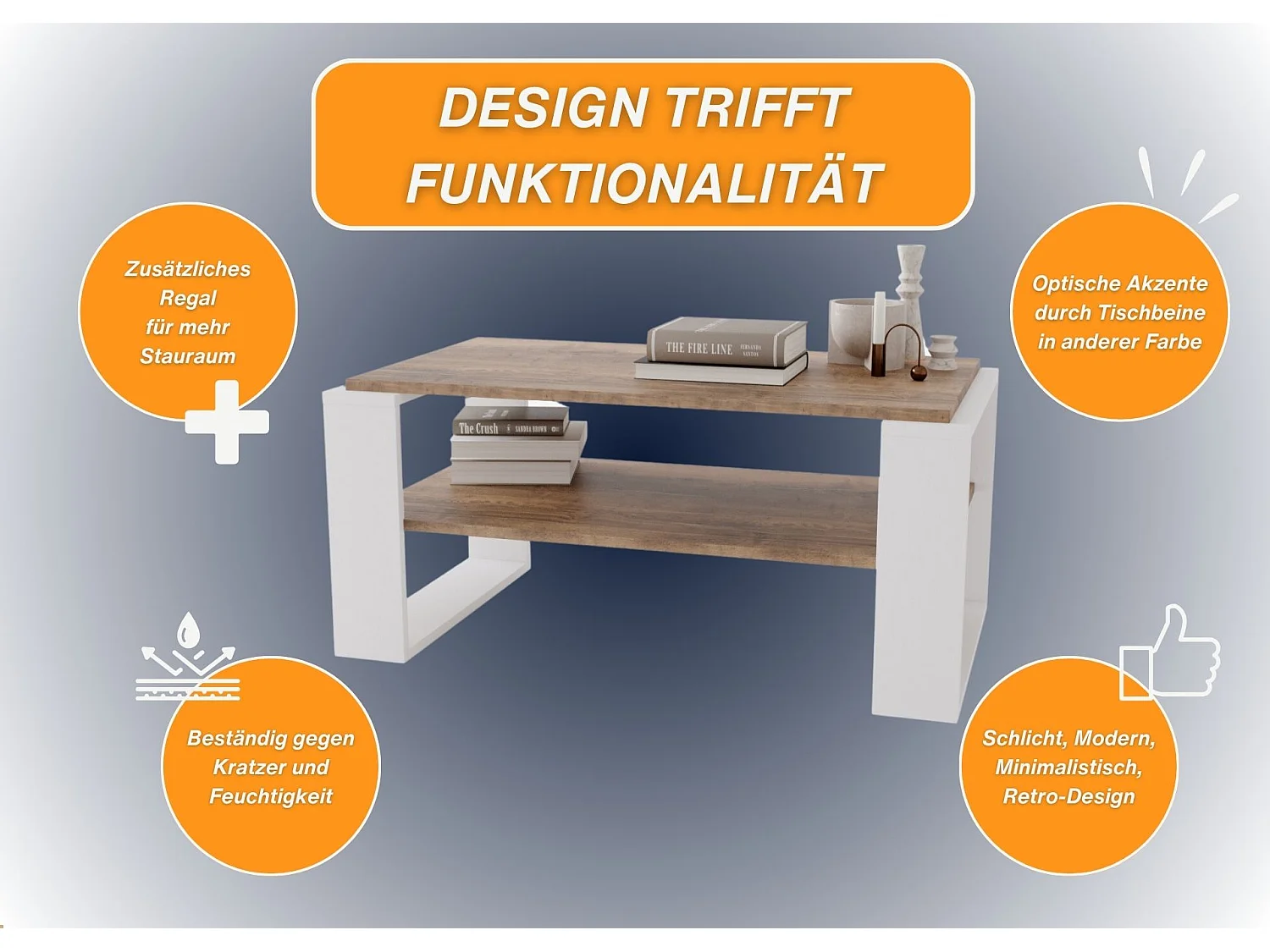 CraftPAK moderner & stabiler Couchtisch für Wohnzimmer aus Holzwerkstoff 42x54x96cm