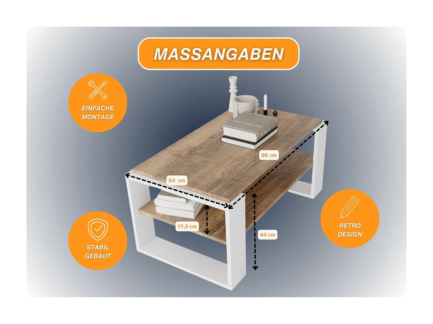 CraftPAK moderner & stabiler Couchtisch für Wohnzimmer aus Holzwerkstoff 42x54x96cm