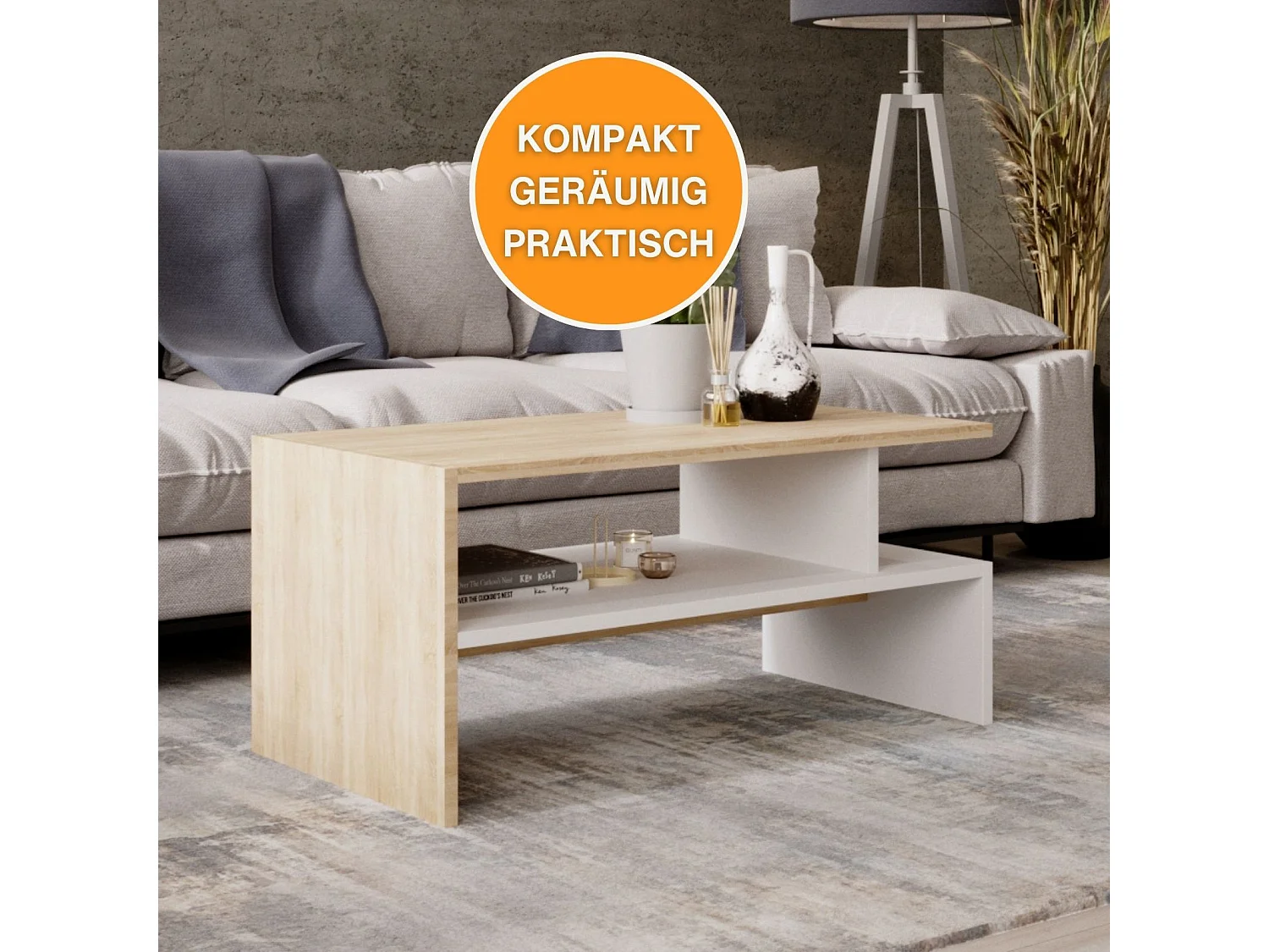 CraftPAK moderner & stabiler Couchtisch für Wohnzimmer aus Holzwerkstoff