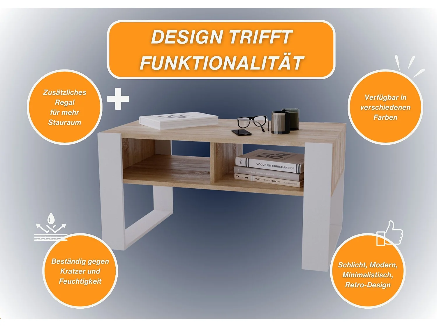 CraftPAK moderner & stabiler Couchtisch für Wohnzimmer aus Holzwerkstoff 45x53,6x92cm