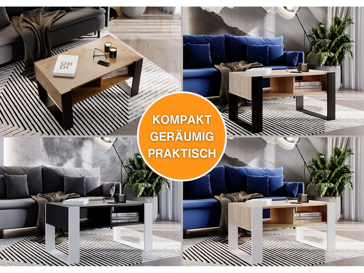 CraftPAK moderner & stabiler Couchtisch für Wohnzimmer aus Holzwerkstoff 45x53,6x92cm