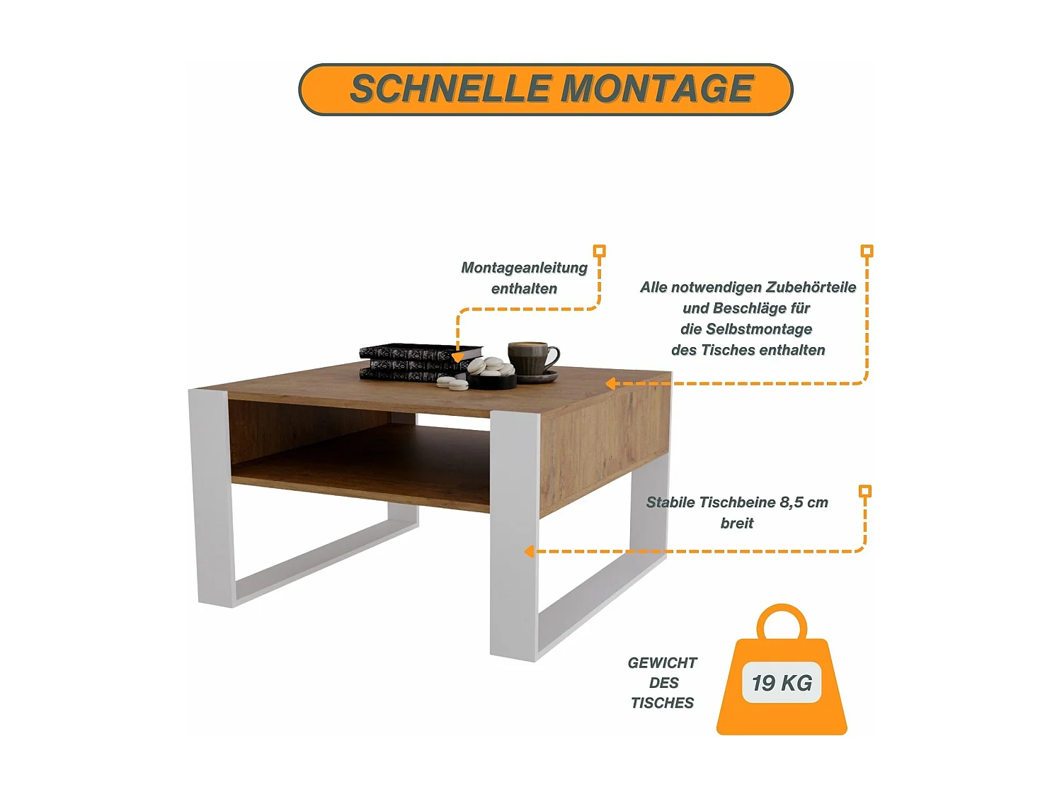 CraftPAK moderner & stabiler Couchtisch für Wohnzimmer aus Holzwerkstoff 45/71.5/68cm