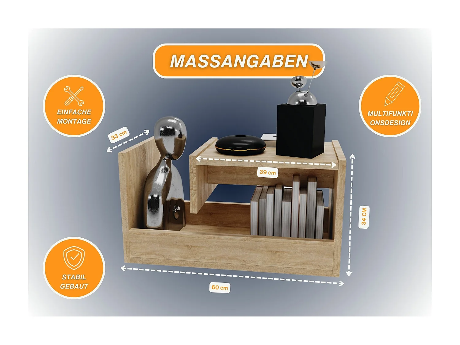 CraftPAK Wohnzimmer Tisch für Couch TRIO | 3 mögliche Aufstellmöglichkeiten