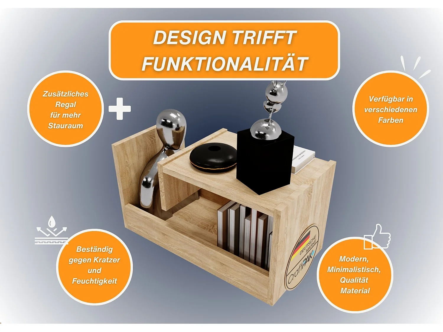 CraftPAK Wohnzimmer Tisch für Couch TRIO | 3 mögliche Aufstellmöglichkeiten