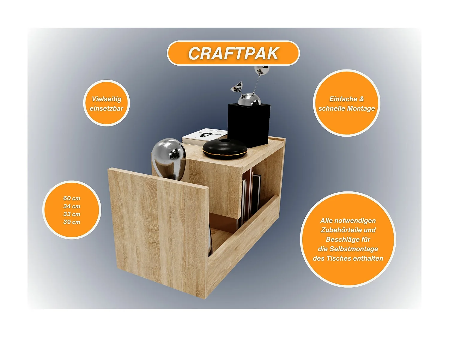 CraftPAK Wohnzimmer Tisch für Couch TRIO | 3 mögliche Aufstellmöglichkeiten