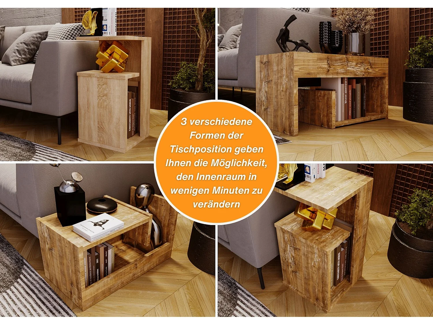 CraftPAK Wohnzimmer Tisch für Couch TRIO | 3 mögliche Aufstellmöglichkeiten