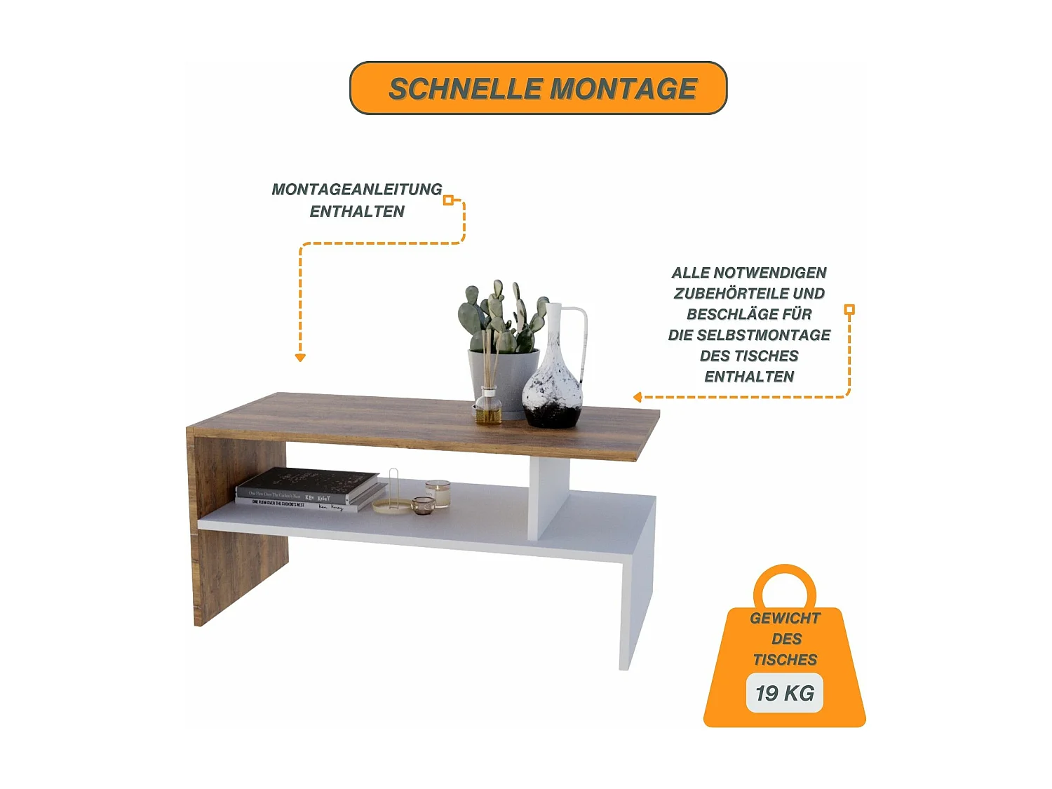 CraftPAK moderner & stabiler Couchtisch für Wohnzimmer aus Holzwerkstoff