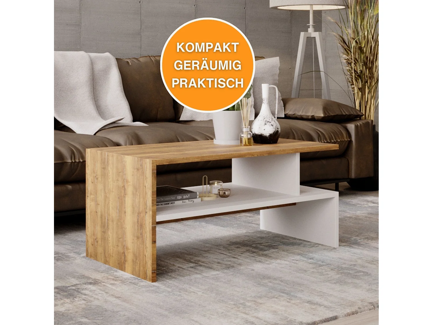 CraftPAK moderner & stabiler Couchtisch für Wohnzimmer aus Holzwerkstoff