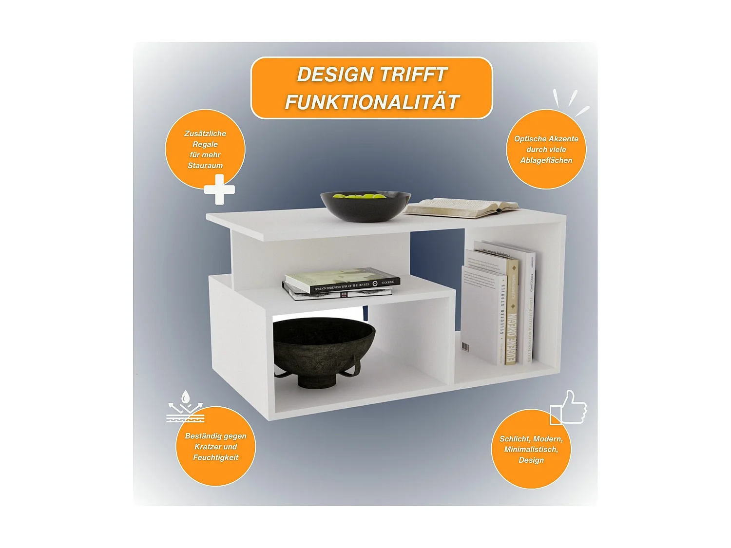 CraftPAK moderner & stabiler Couchtisch für Wohnzimmer aus Holzwerkstoff 44x50x90cm
