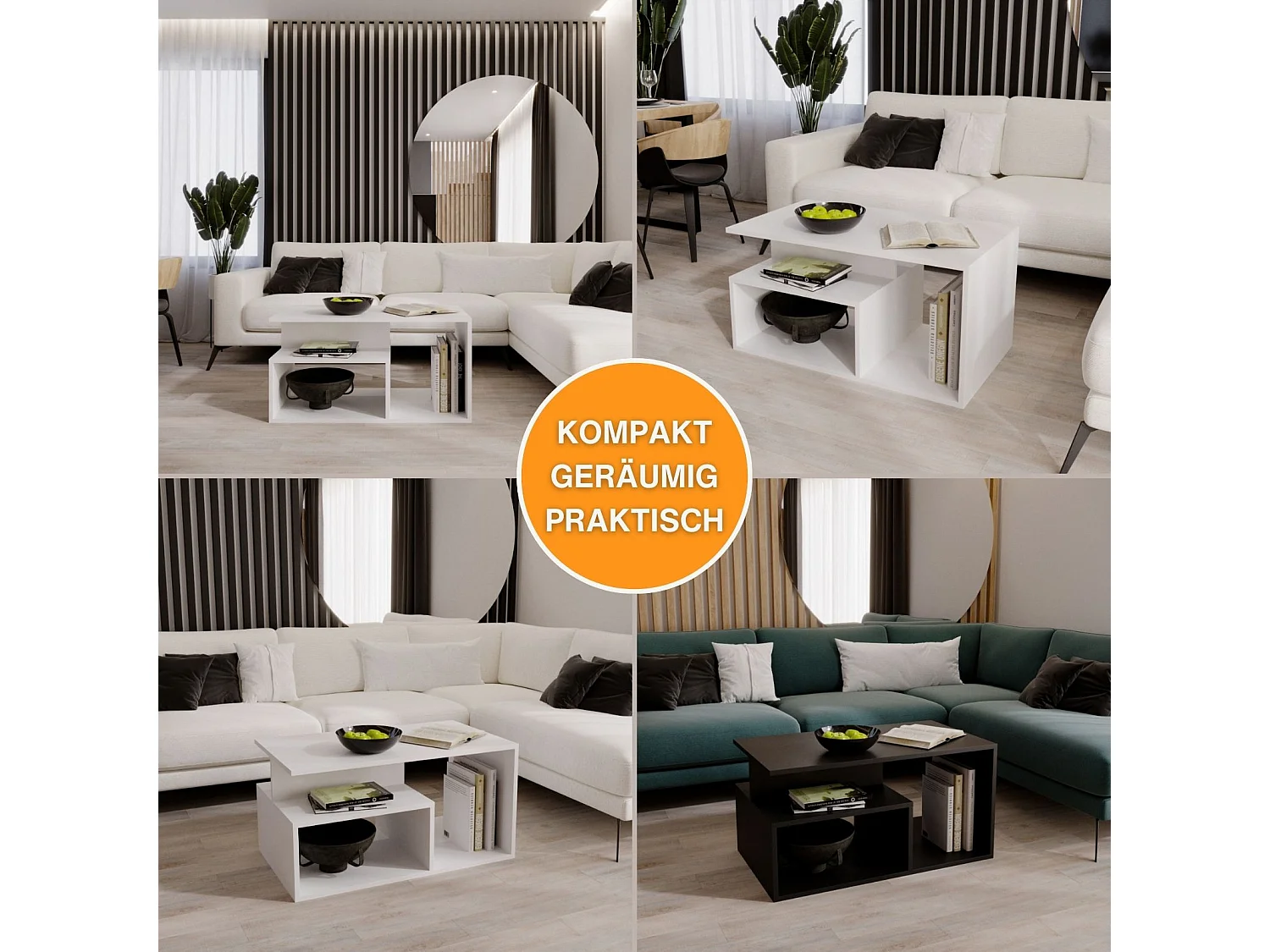 CraftPAK moderner & stabiler Couchtisch für Wohnzimmer aus Holzwerkstoff 44x50x90cm