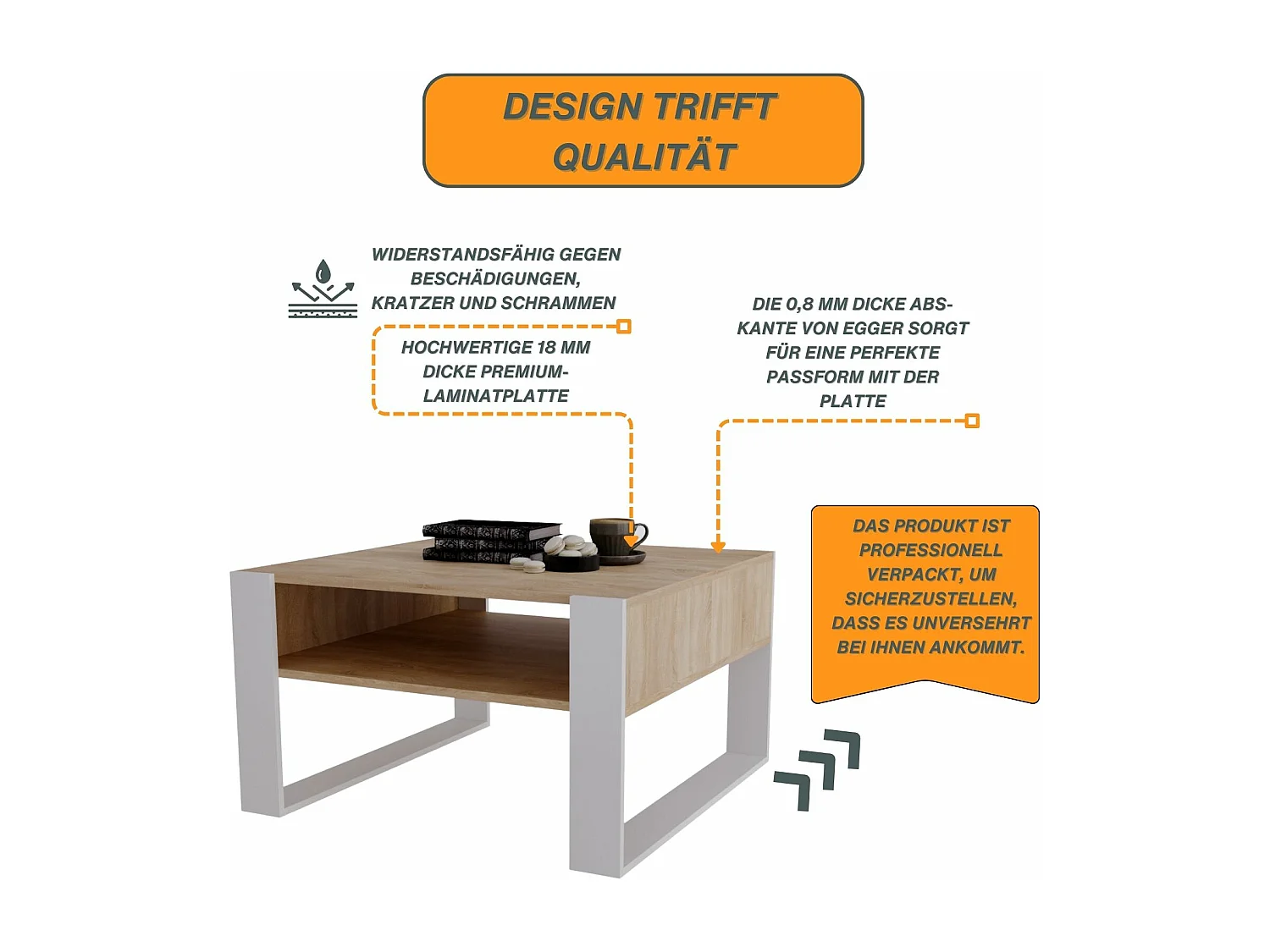 CraftPAK moderner & stabiler Couchtisch für Wohnzimmer aus Holzwerkstoff 45/71.5/68cm
