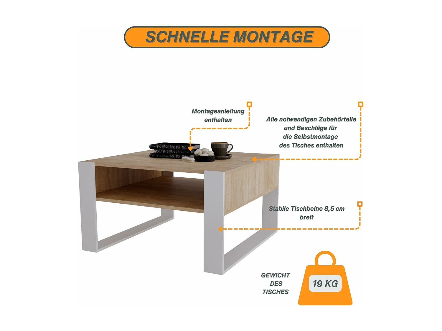 CraftPAK moderner & stabiler Couchtisch für Wohnzimmer aus Holzwerkstoff 45/71.5/68cm
