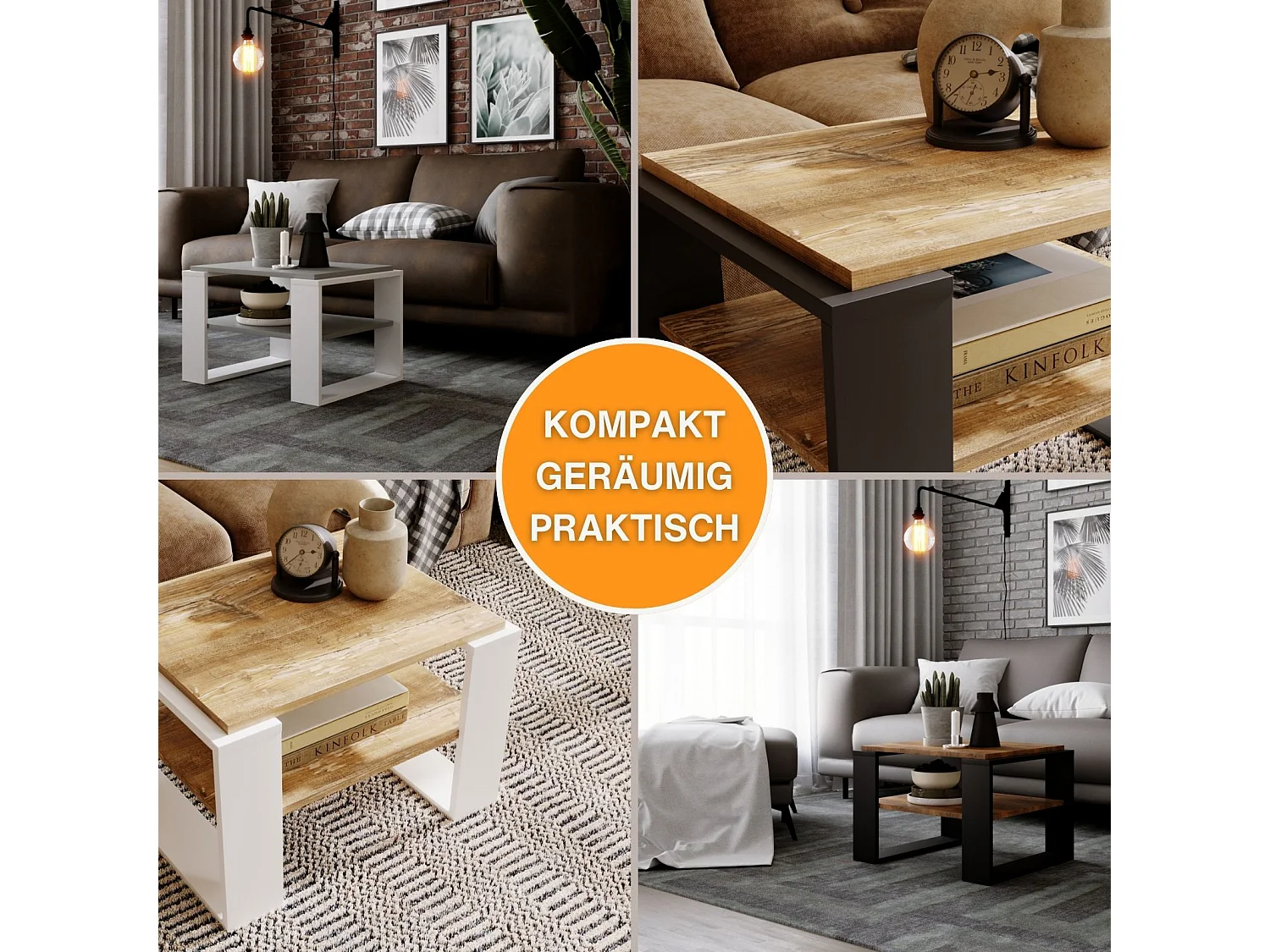 CraftPAK moderner & stabiler Couchtisch für Wohnzimmer aus Holzwerkstoff 44x54x63cm