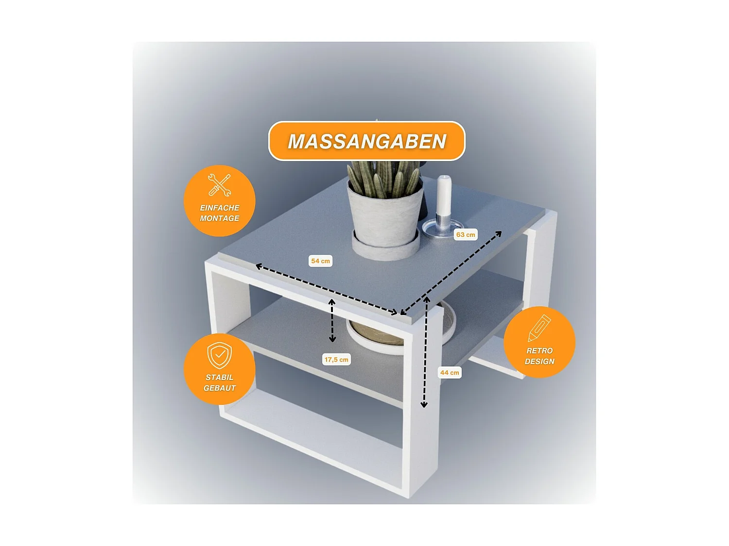 CraftPAK moderner & stabiler Couchtisch für Wohnzimmer aus Holzwerkstoff 44x54x63cm