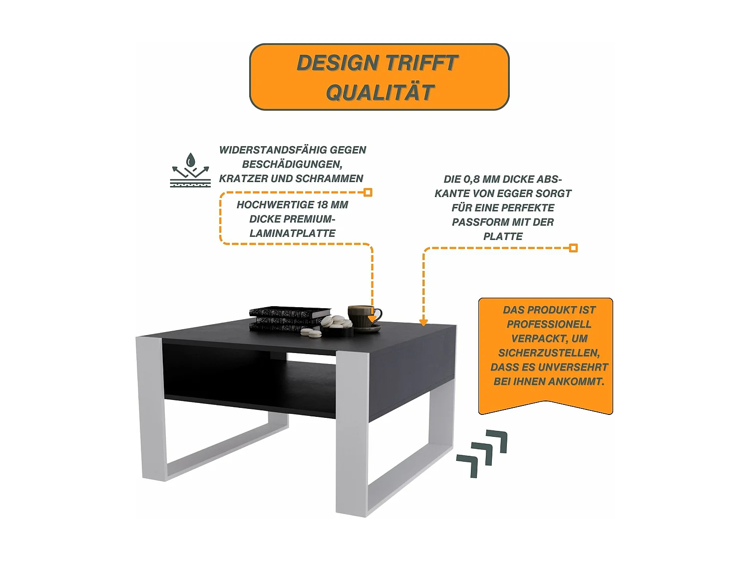 CraftPAK moderner & stabiler Couchtisch für Wohnzimmer aus Holzwerkstoff 45/71.5/68cm