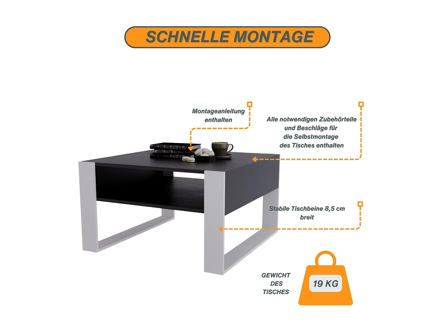 CraftPAK moderner & stabiler Couchtisch für Wohnzimmer aus Holzwerkstoff 45/71.5/68cm