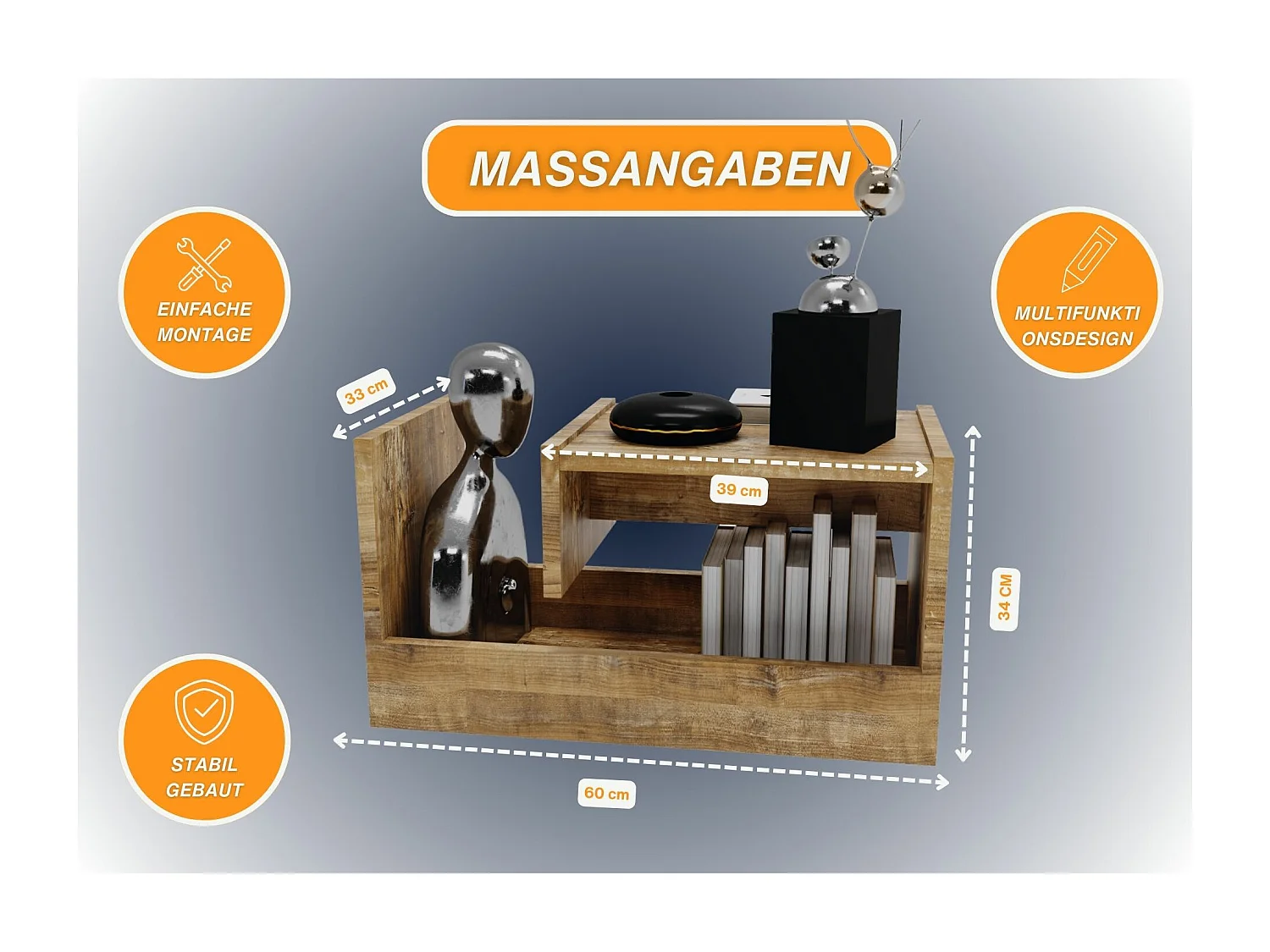 CraftPAK Wohnzimmer Tisch für Couch TRIO | 3 mögliche Aufstellmöglichkeiten