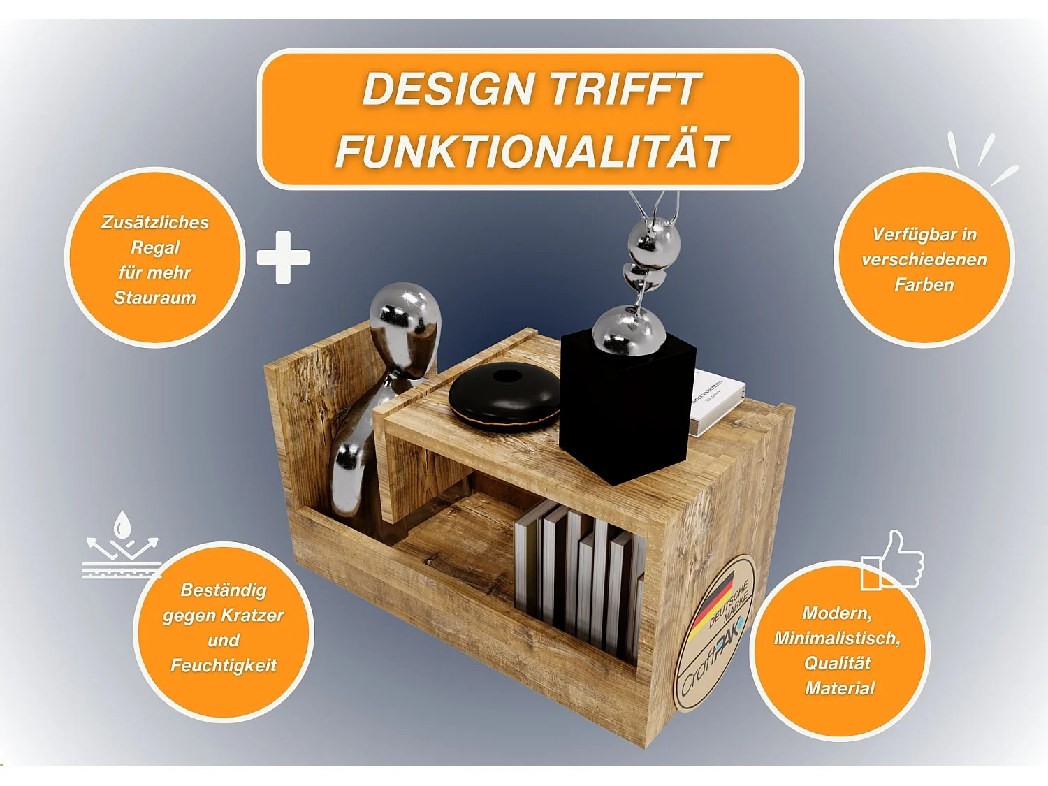 CraftPAK Wohnzimmer Tisch für Couch TRIO | 3 mögliche Aufstellmöglichkeiten